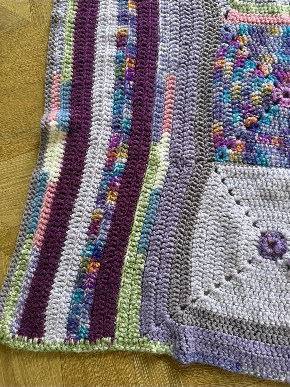 Handmade Crochet Patchwork Throw in Purple & Multicolor